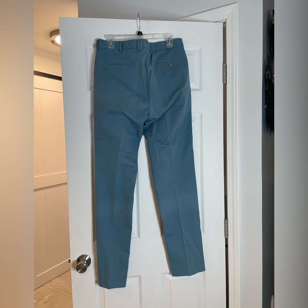 HENRY SAGE PIMA COTTON BLEND FLAT FRONT CHINOS in blue - 34 - Picture 2 of 3